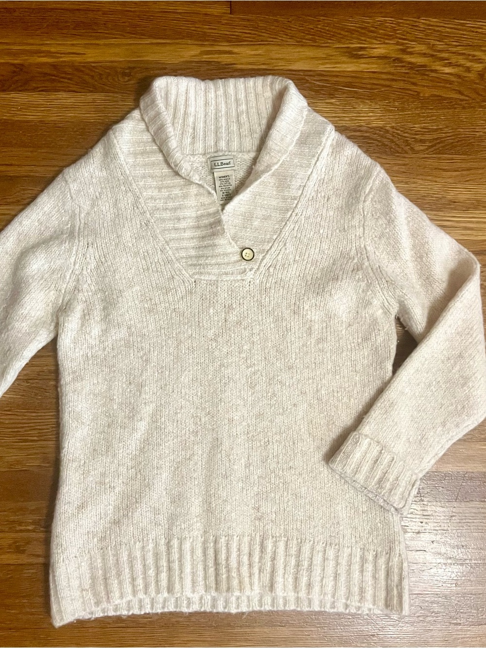 Vtg ll bean shawl neck sweater M women’s wool blend oatmeal cream granola cozy